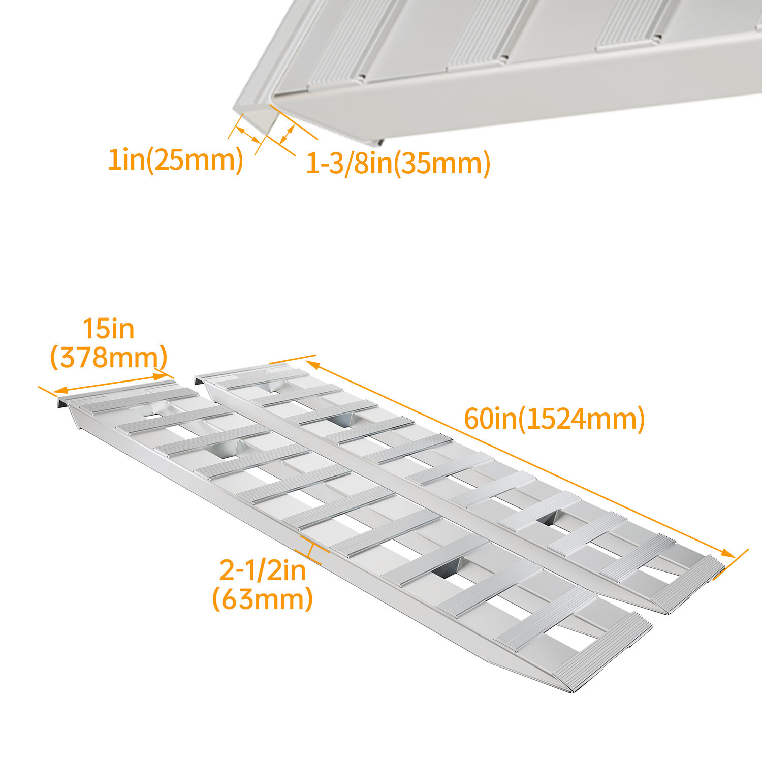 Pair Aluminum 6800LBS Hook End Ramps For Truck Car Auto Trailer 60''X15''