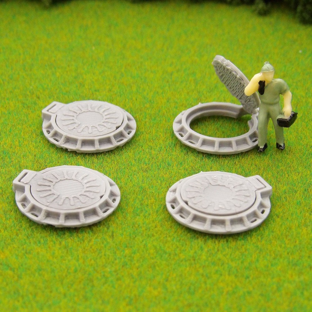 HO Scale 8 pc Manhole Access Hatch Lid. Construction Miniatures