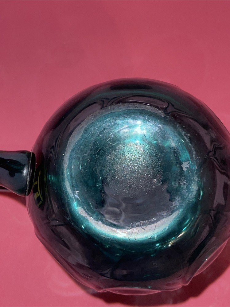 Hand Blown Blue Glass Pitcher Wave Pattern 5”