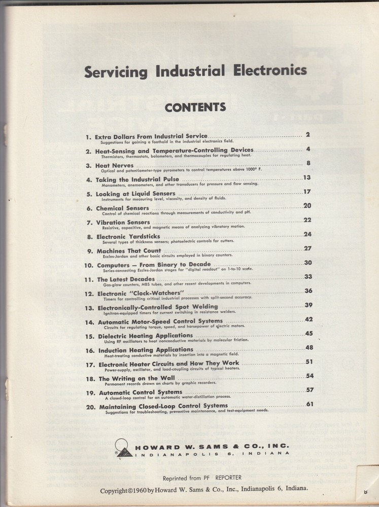 SERVICING INDUSTRIAL ELECTRONICS - 1960 - BOOKLET Heat Sensing , Control Systems