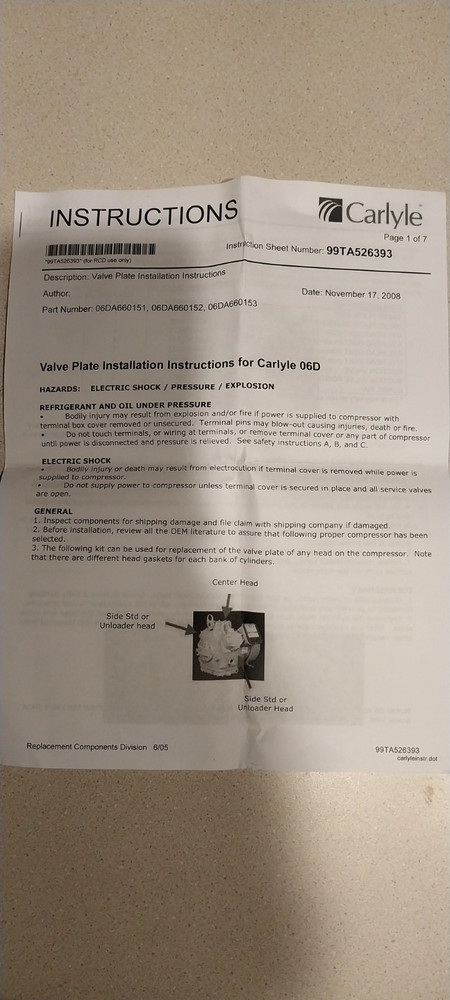 CARLYLE 06DA660151 VALVE PLATE KIT ASSEMBLY