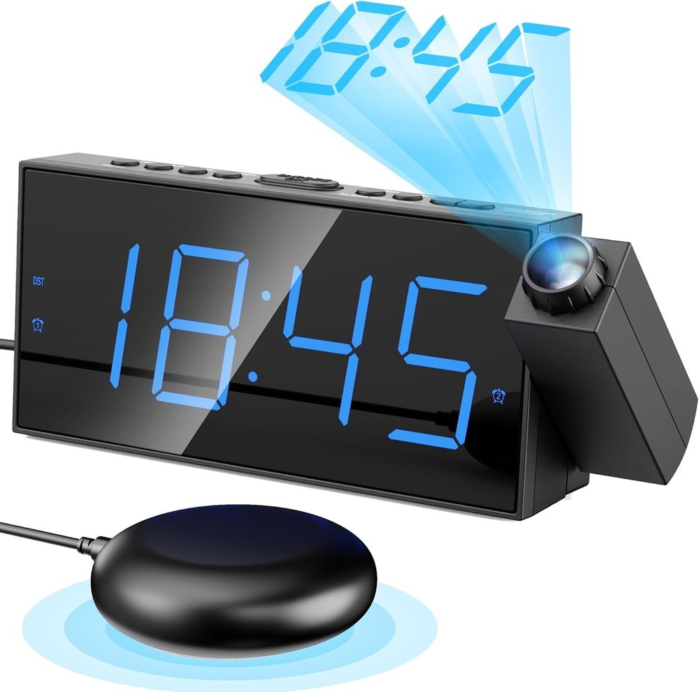 Sharp Electric Digital Alarm Clock LED Large Display with Projection&Bed Shaker