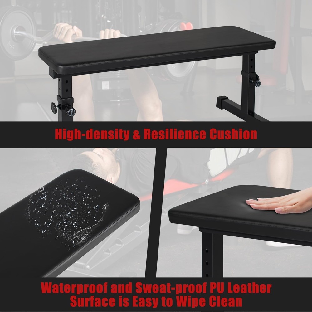Flat Weight Bench, Utility Workout Adjustable Height Weight Bench Press with ...