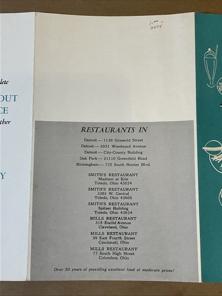 Vintage Greenfields Restaurant Menu INV-P0594