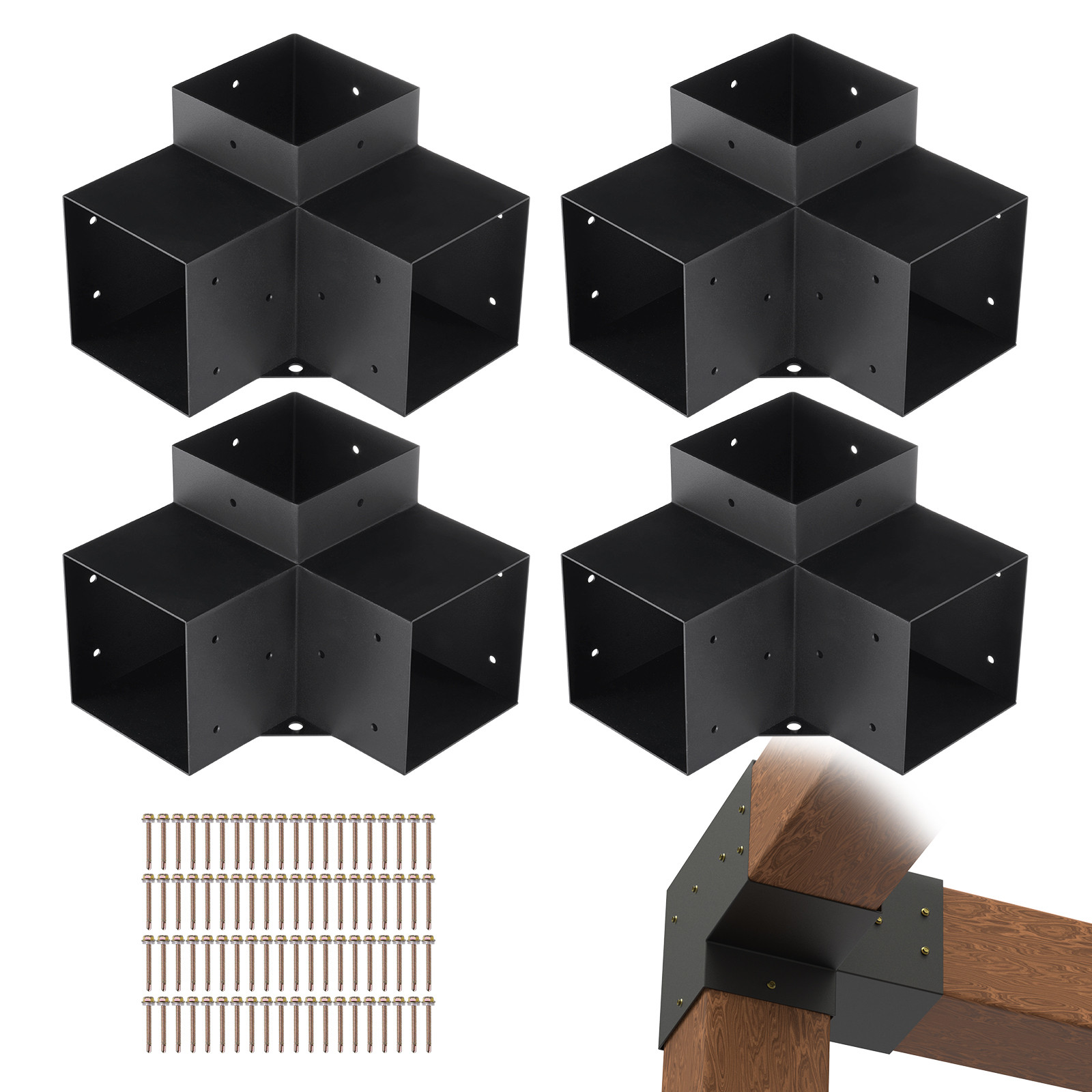 6''x6'' Pergola Bracket Kit inner 5.6x5.6 3-Way Woodworks DIY Post 4 pcs
