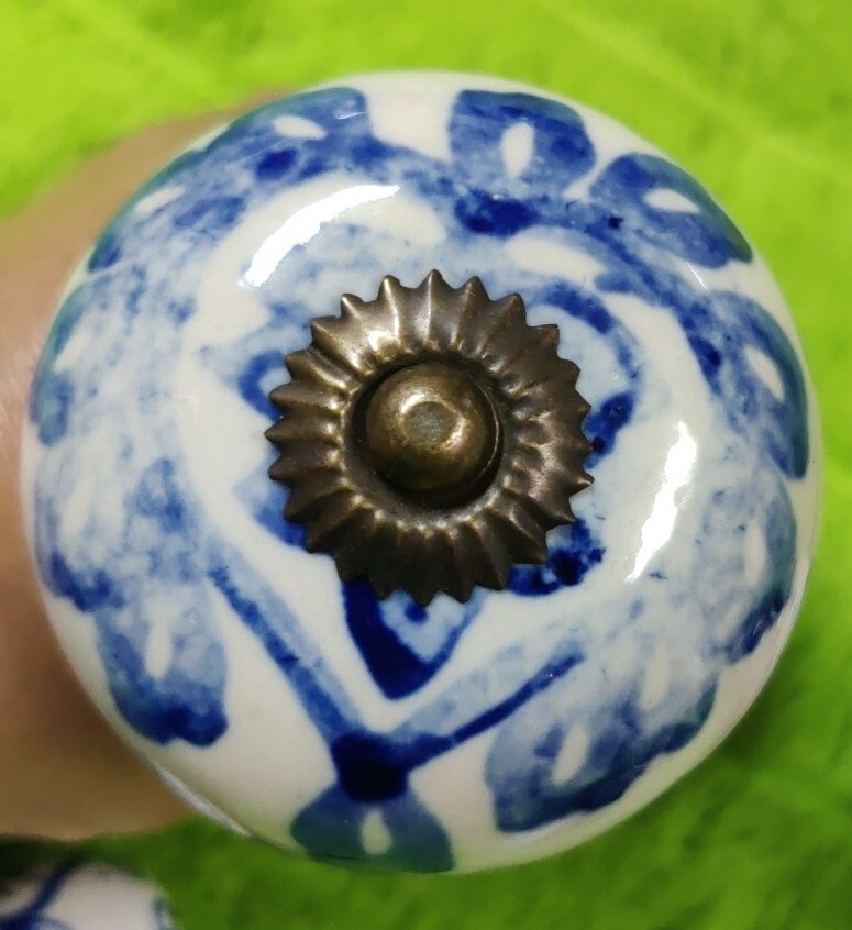 8 Vintage Drawer Knobs Pulls Ceramic Cobalt Blue White Floral