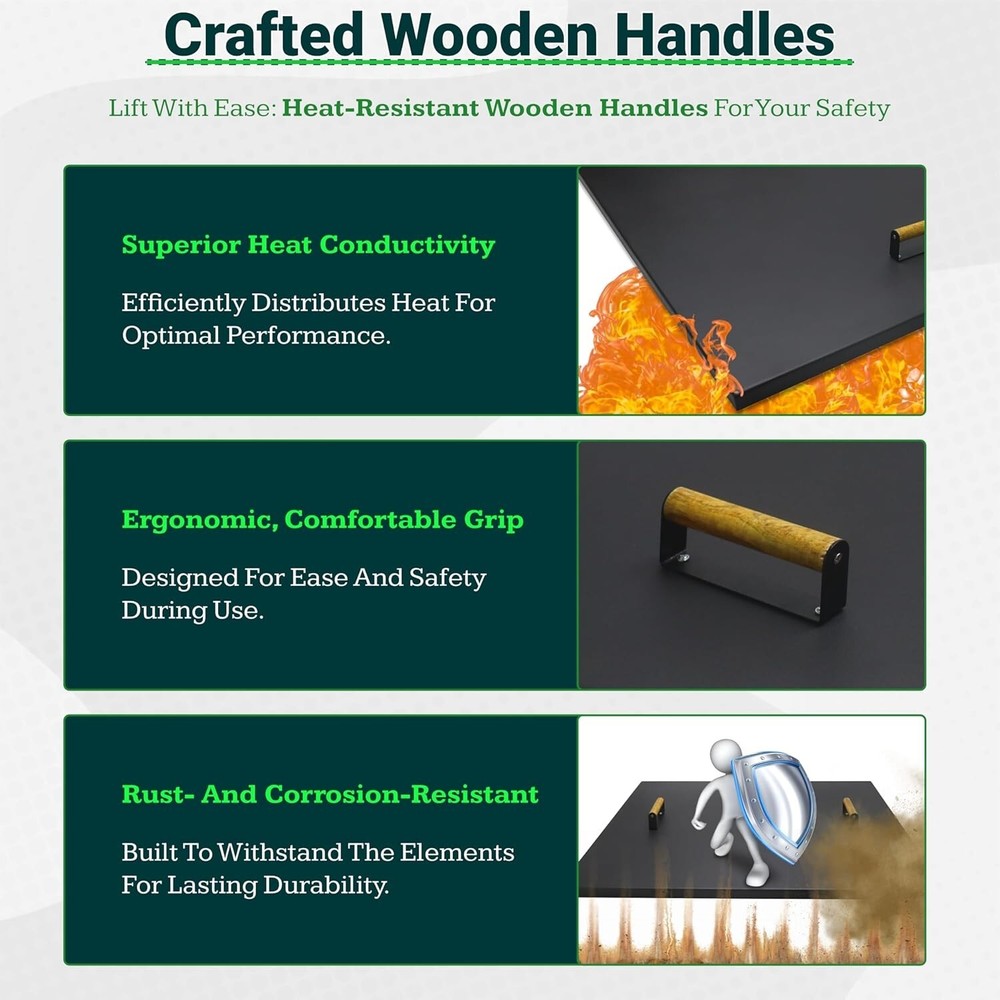 FEBTECH 38" Square Fire Pit Snuffer Lid for 36" FirePit with Wooden Handles