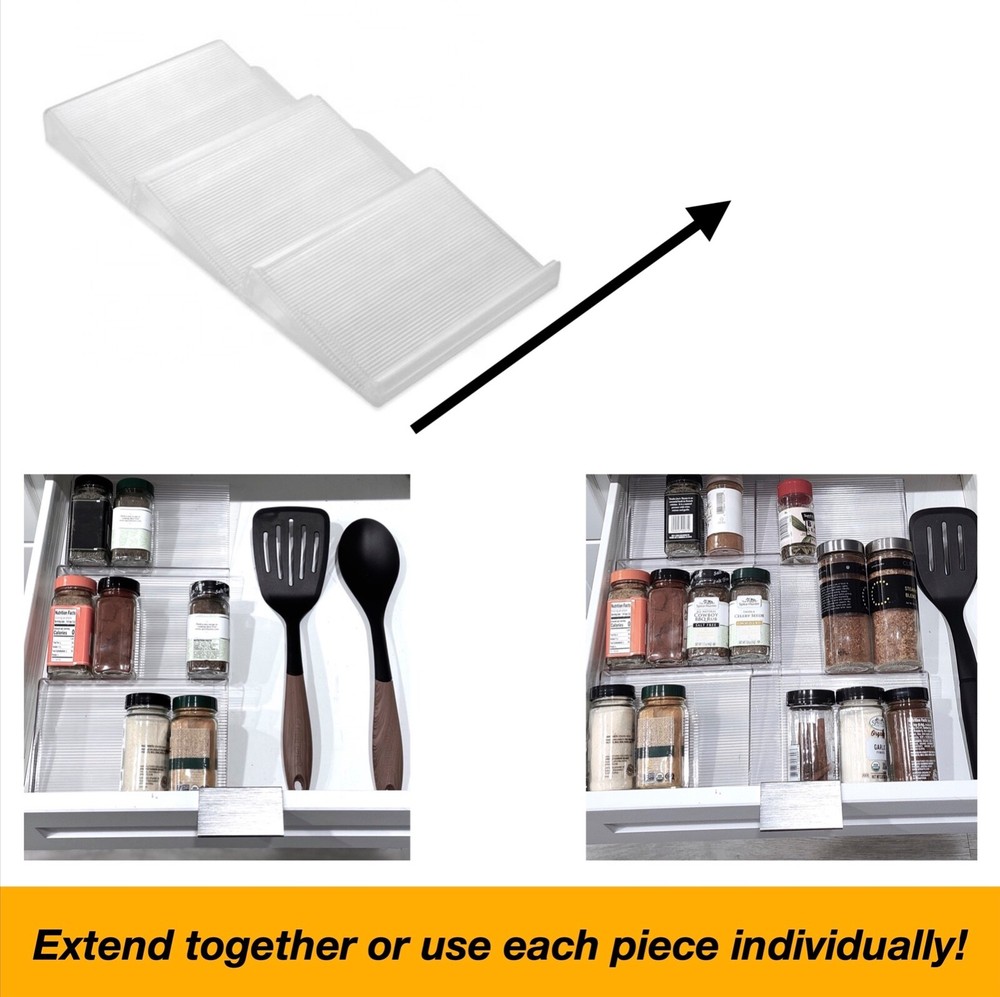 Adjustable, Expandable Plastic Spice Rack, Drawer Organizer for Kitchen Cabinet