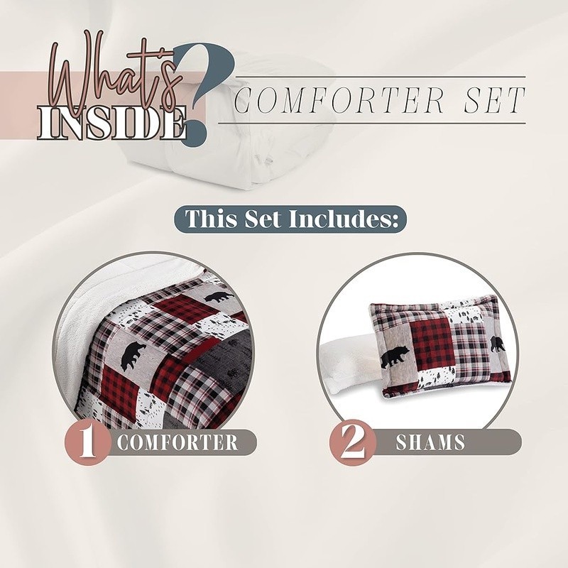 King Sherpa Comforter Set Microfiber Patchwork Ultra Plush Cozy Bedding Gift New
