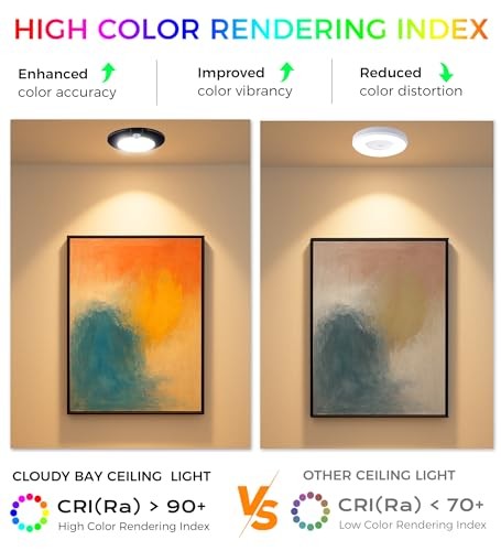 [2 Pack] Motion Sensor Ceiling Light Indoor,120V CRI90 10W Black | 2 Pack