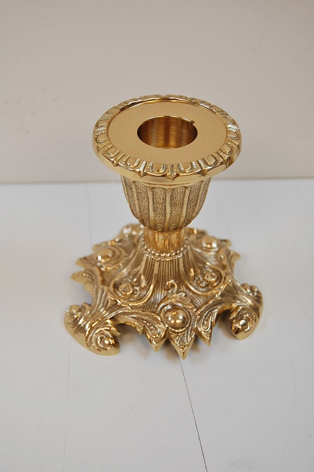 SET OF 6 SHORT 3 1/2" BRASS CHURCH ALTAR CANDLESTICKS & ALTAR CROSS (#399/#315)