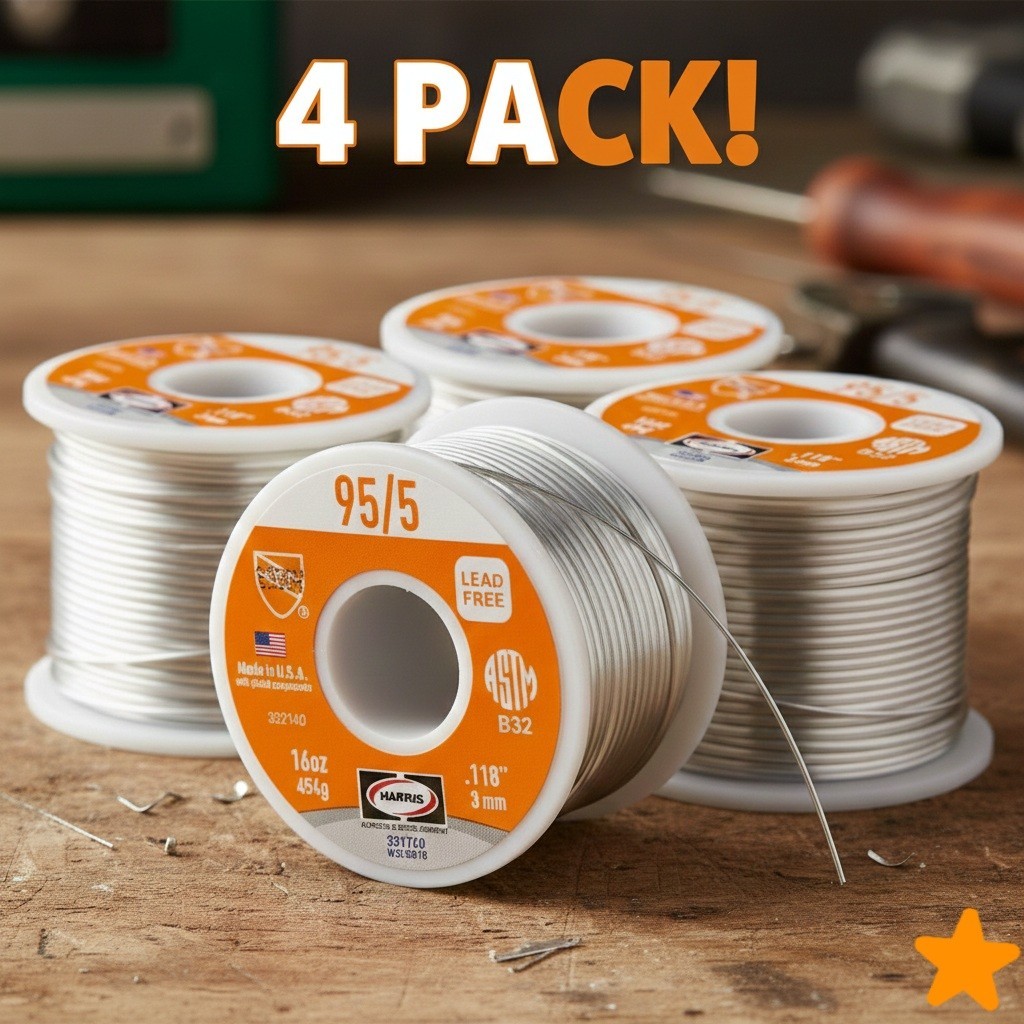 4 Pack - Harris 331760 95/5 Lead-Free Solid Wire Solder, 1 lb Spools