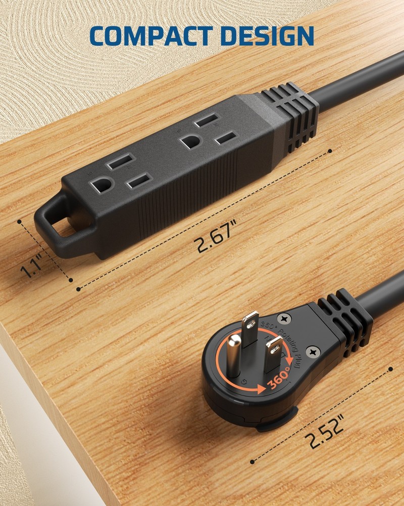 DEWENWILS 6FT Extension Cord 360 Rotating Flat Plug 3 Outlet Space Saving