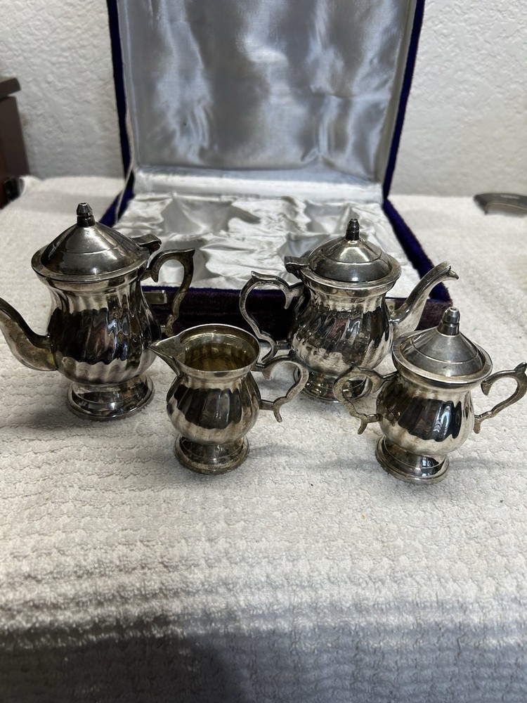 Antique silver plate tea set with case 4 Piece