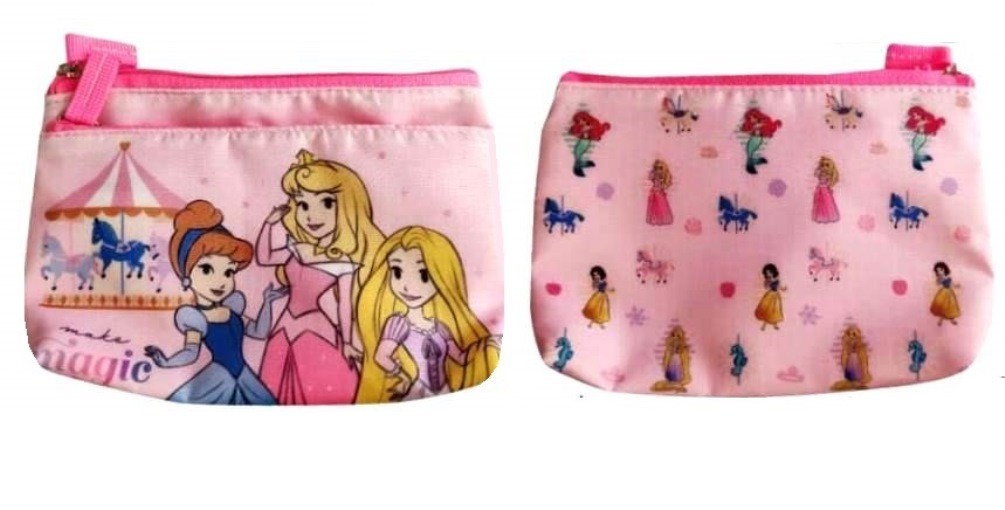 Disney Princess Coin Purse 2-Zipper Pouch Card Wallet Small Makeup Bag Case