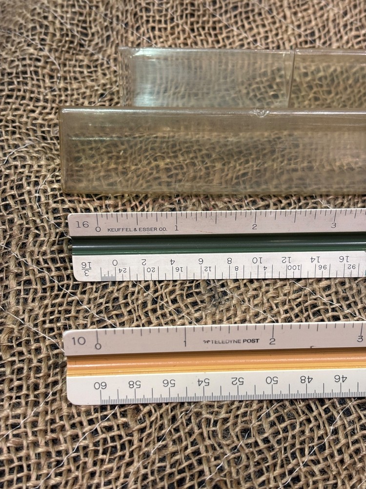 Keuffel Esser triangular drafting ruler 1621W w plastic case and Teledyne Post