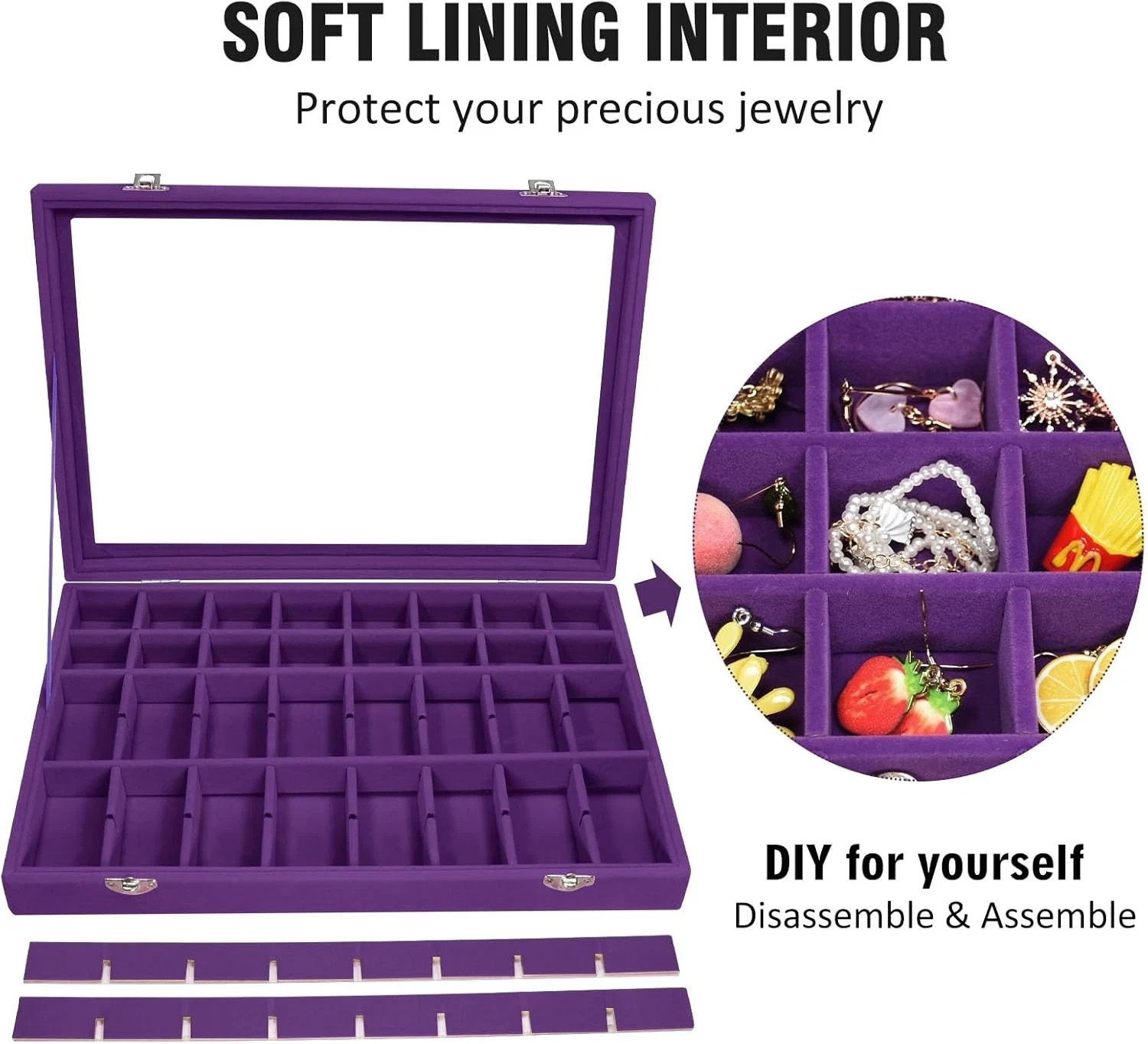 Velvet Jewelry Tray 48 Compartments Jewelry Display Organizer with Transparent