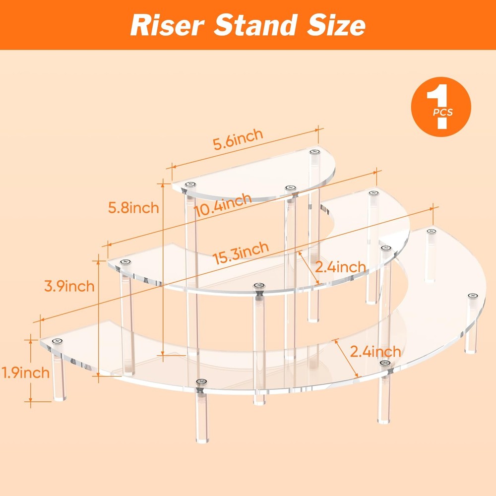 Dooiclear 3 Tier Acrylic Display Risers, Half Moon Cupcake Stand, Clear Perfu...