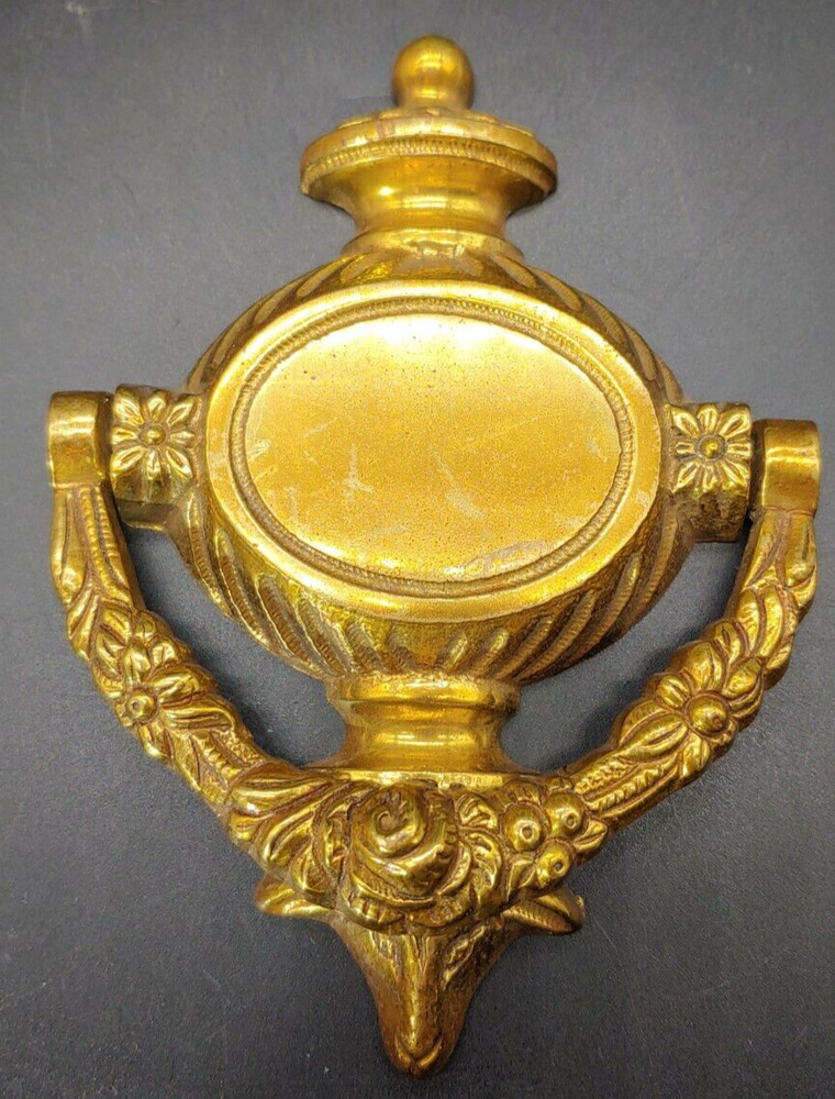 SOLID BRASS Door Knocker w/ Sheep Goat Head Urn Engravable Floral