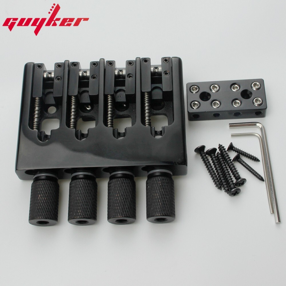 4 String Slightly Adjustable String Spacing Headless Bass Bridge Black Base CNC