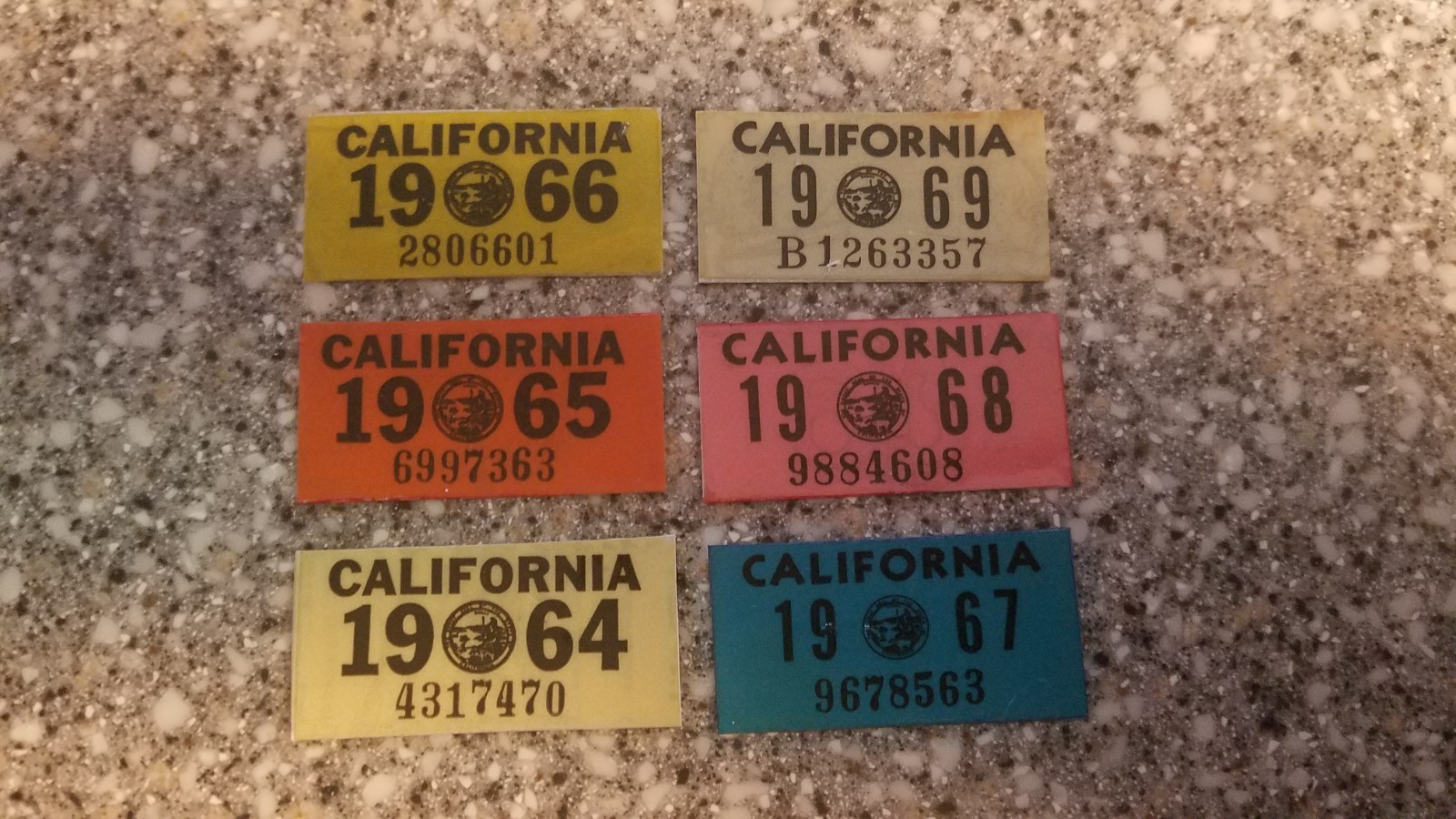One 1964 1965 1966 1967 1968 1969 California License Plate Sticker, Authentic