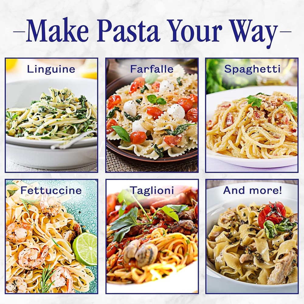 Pasta Maker with 7 Adjustable Thickness Settings - 2 in 1 Noodle Maker with R...