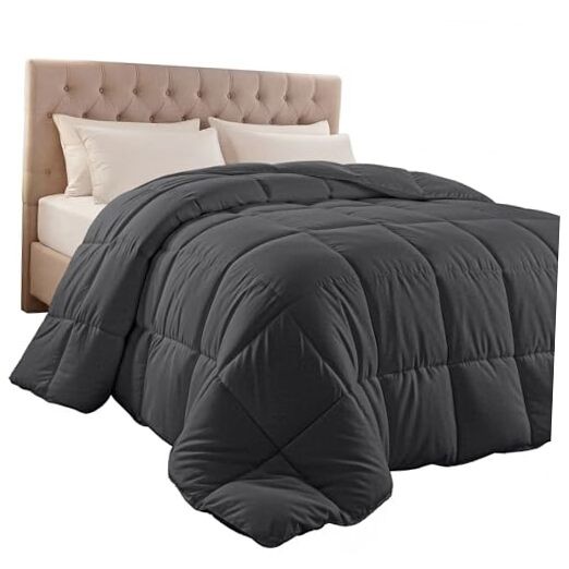 Comforter Duvet Insert, Quilted Comforter with Corner Tabs, Box Queen Grey