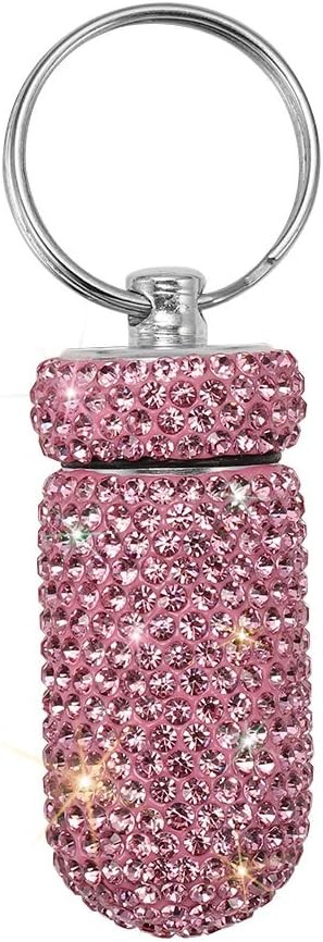Portable Pill Case Container Waterproof Holder with Keychain Pink