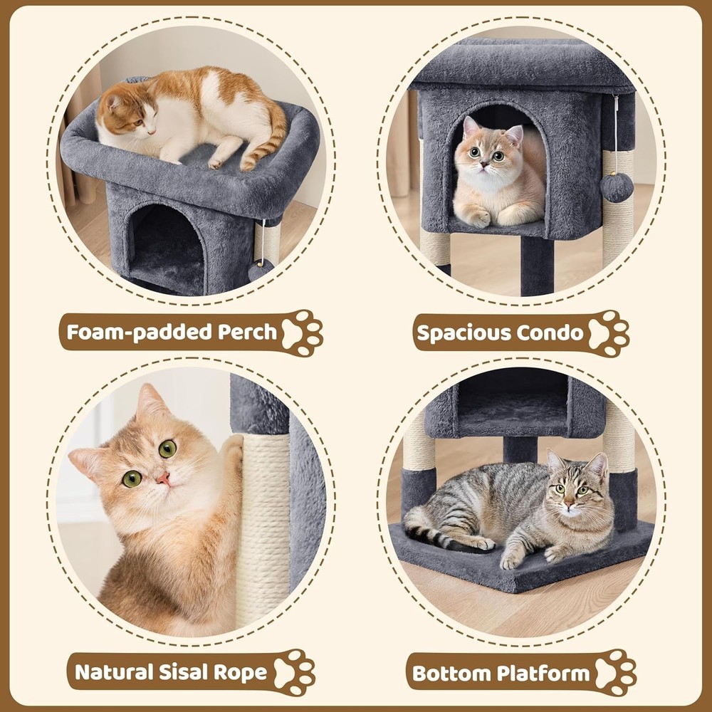 23.5in Modern Cat Tree Tower with Snug Plush Comfort & Durable Scratching Posts