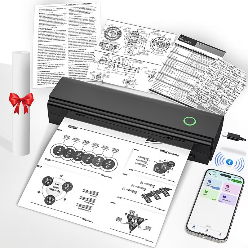 Wireless Portable Thermal Printer for Phone & Laptop | Inkless Compact A4 Docume