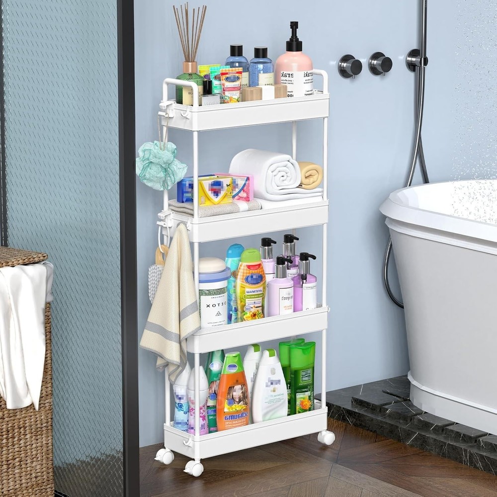 Durable 4-Tier Rolling Storage Cart with 360° Wheels for Easy Mobility