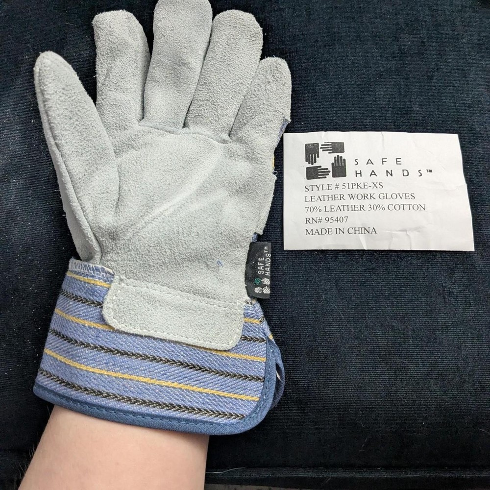 Safe Hands Leather Palm Work Gloves Leather & Cotton Blend Size XS