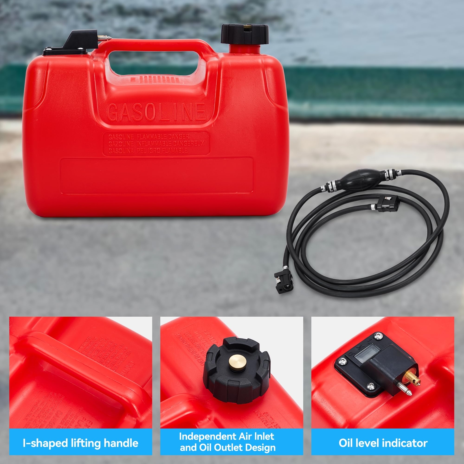 3 Gallon 12L Portable Boat Fuel Tank With Fill Hose For Marine Outboard Motor