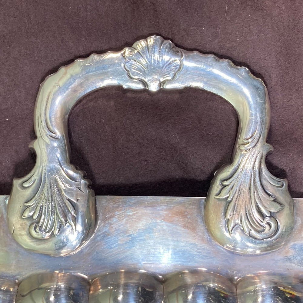 LARGE Silver On Copper Footed Serving Tray Stamped Ornate Butler Server