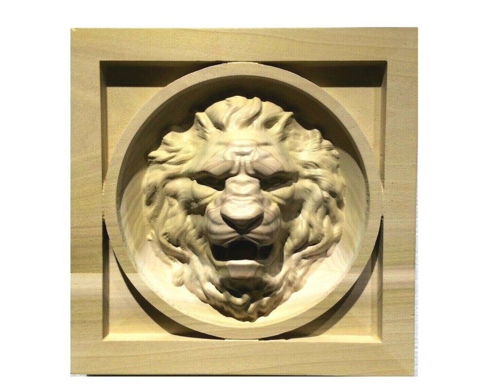 Lion Head Solid Hardwood Square Rosette / Casing Blocks