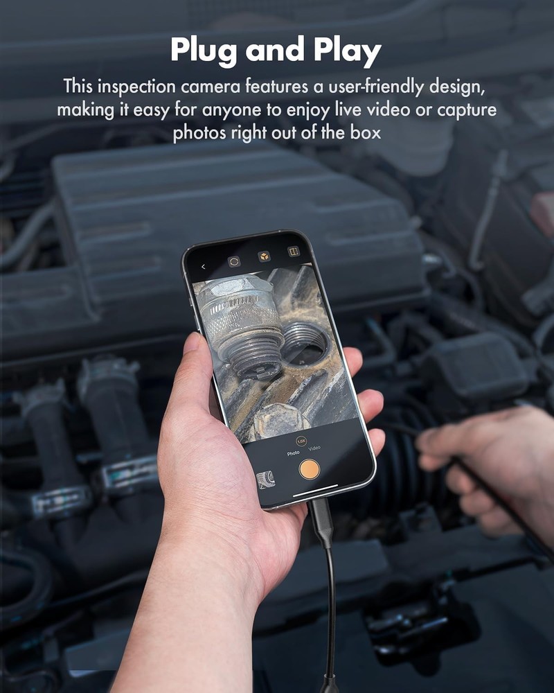 USB Endoscope Camera with 8 Adjustable LED Lights Fit for iPhone and Android