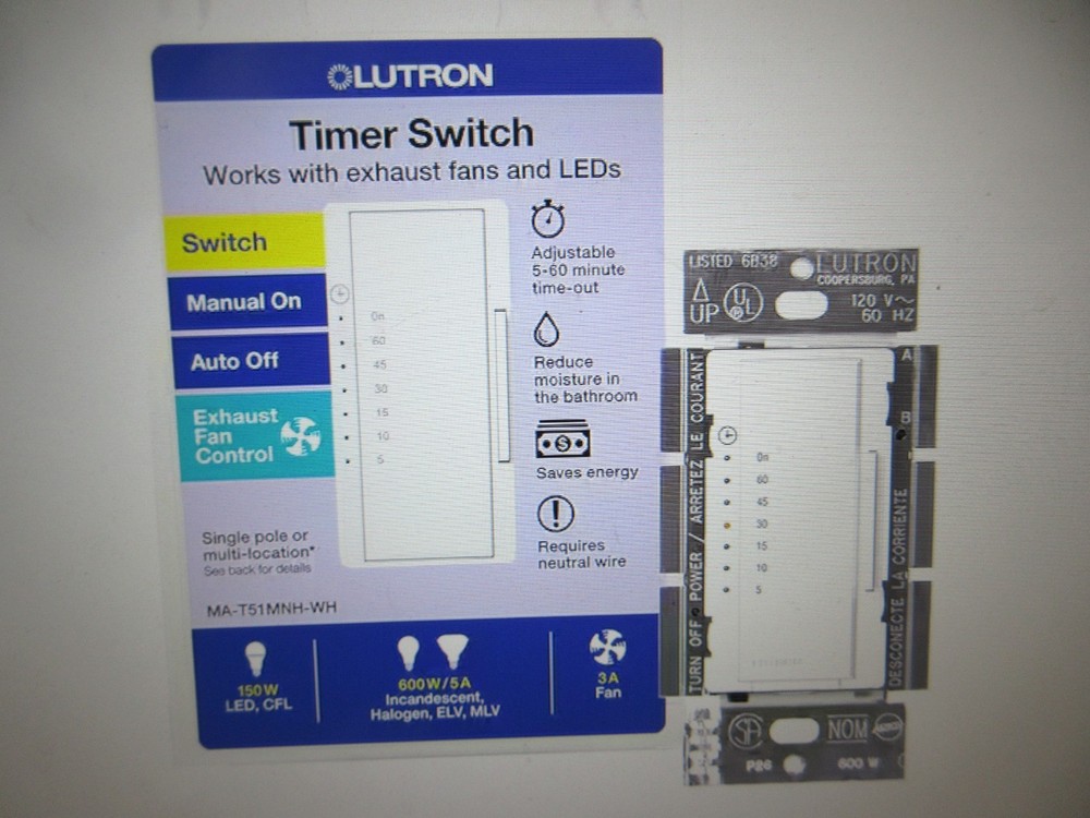 Lutron Maestro Countdown Timer Switch for Fans and Lights, 3A Fan/150W LED White