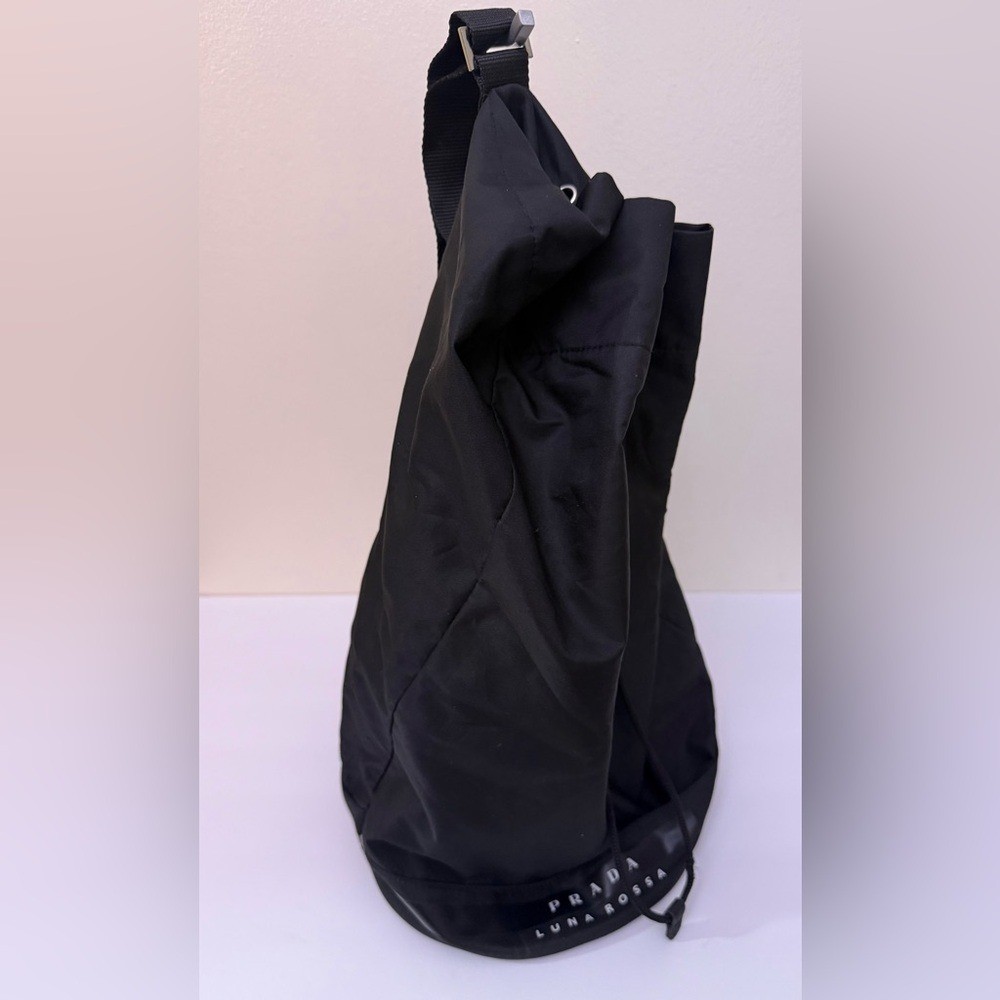 Prada Black Nylon Drawstring Adjustable Strap Backpack Shoulder Duffle