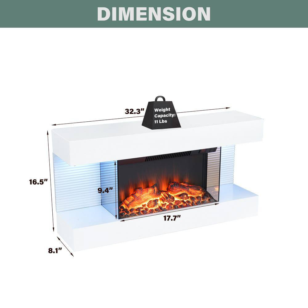 32 In. 3-Sided Wall Mounted Electric Fireplace with Remote Control in White