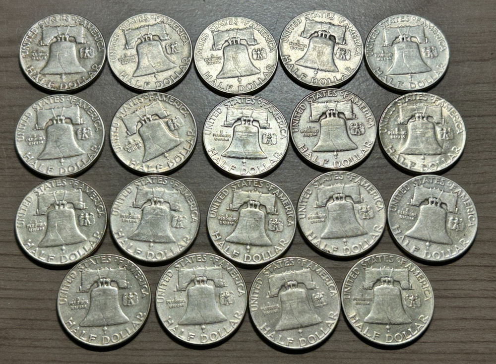 19 Franklin Half Dollar Lot 90% Silver $9.50 Face Value Assorted Date Condition