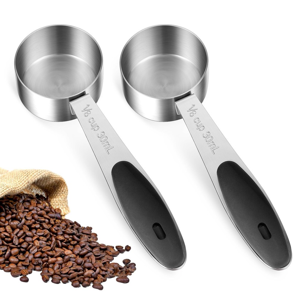Oruola 2pcs 1/8 Cup Measuring Cup, Stainless cup 30ml, Silver + Black