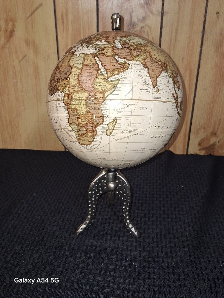Vintage 15" Tall White Globe with Silver Stand Base Bookcase Decor