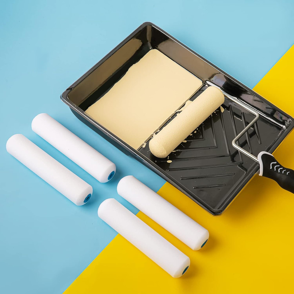 Paint Roller Kit, 9 Pack 6 Inch High Density Foam Paint Roller, Paint Tray with