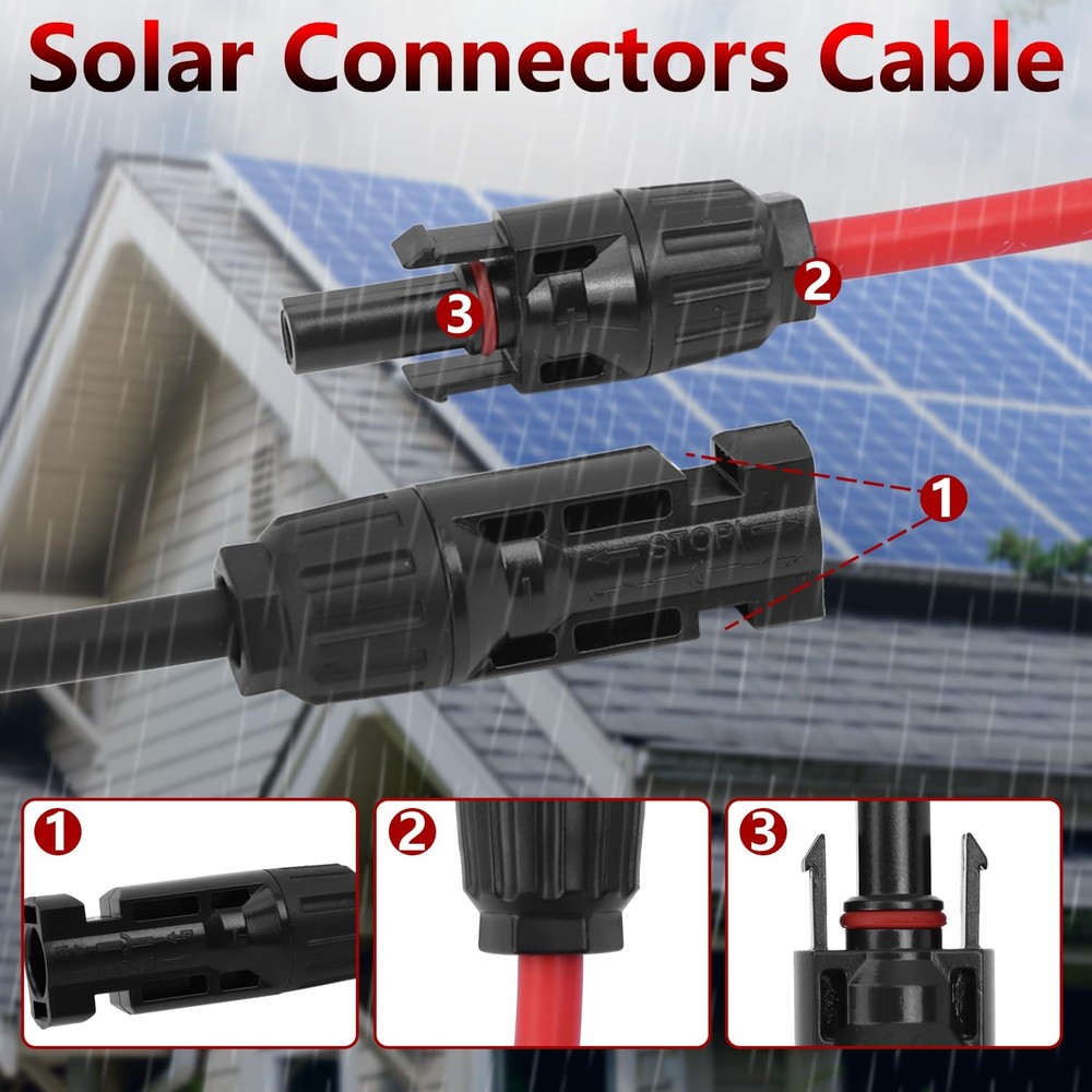 Solar Parallel Connectors for 6 2 to 12 Cable, Black, Red