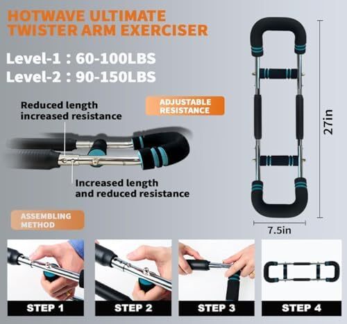 HOTWAVE Twister Arm Exerciser,Adjustable Spring Workout Bar, Forearm Triceps Che
