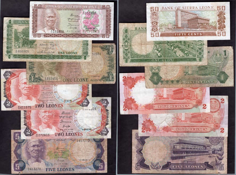 Sierra Leone. Six banknotes. Details below.