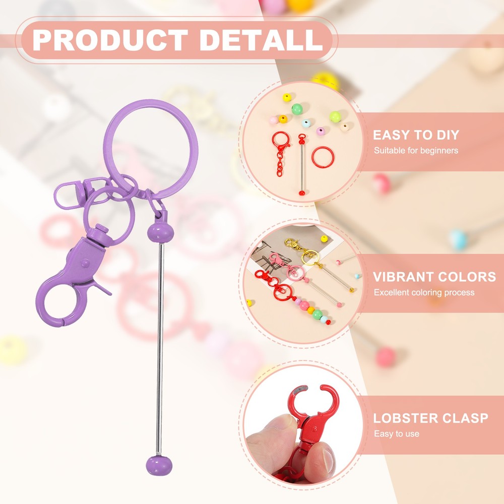 18Pcs Beadable Keychains, DIY Beaded Keychain Making Kit, Candy Purple