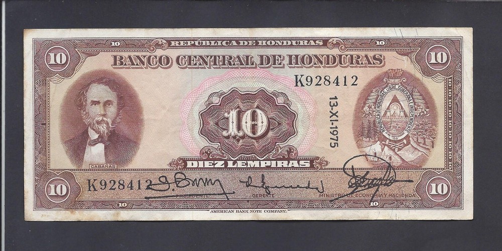 HONDURAS  -  10  LEMPIRAS  1975    @   @