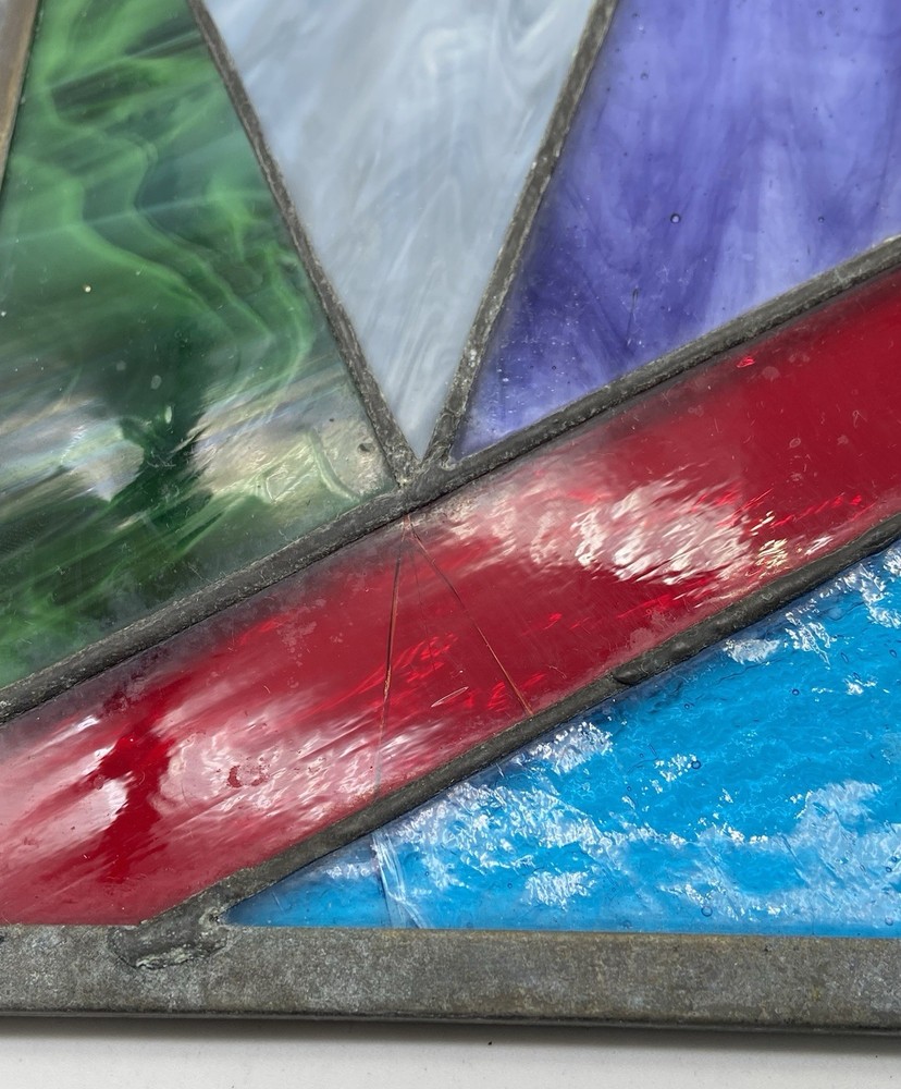 STUNNING STAINED GLASS PANEL Abstract Modern Geometric Frank Lloyd Wright Style