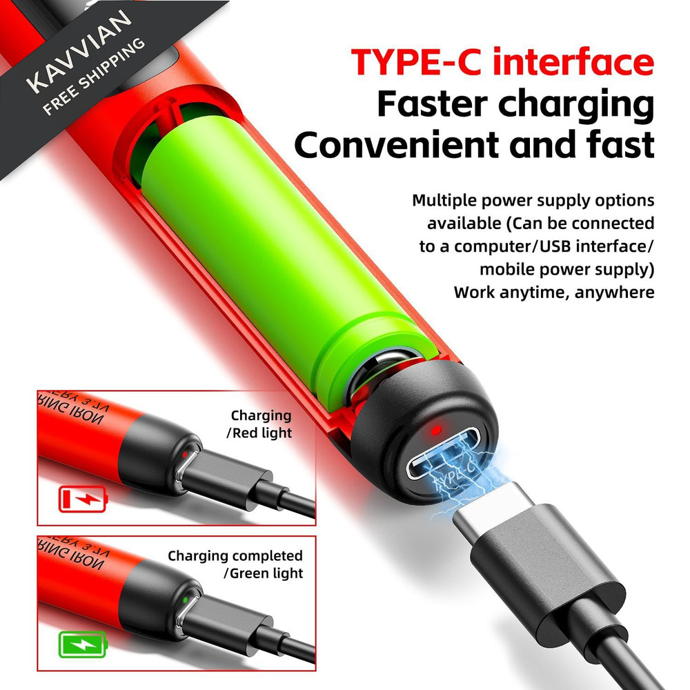 Cordless USB Rechargeable Portable Soldering Iron, Digital adjustable Red